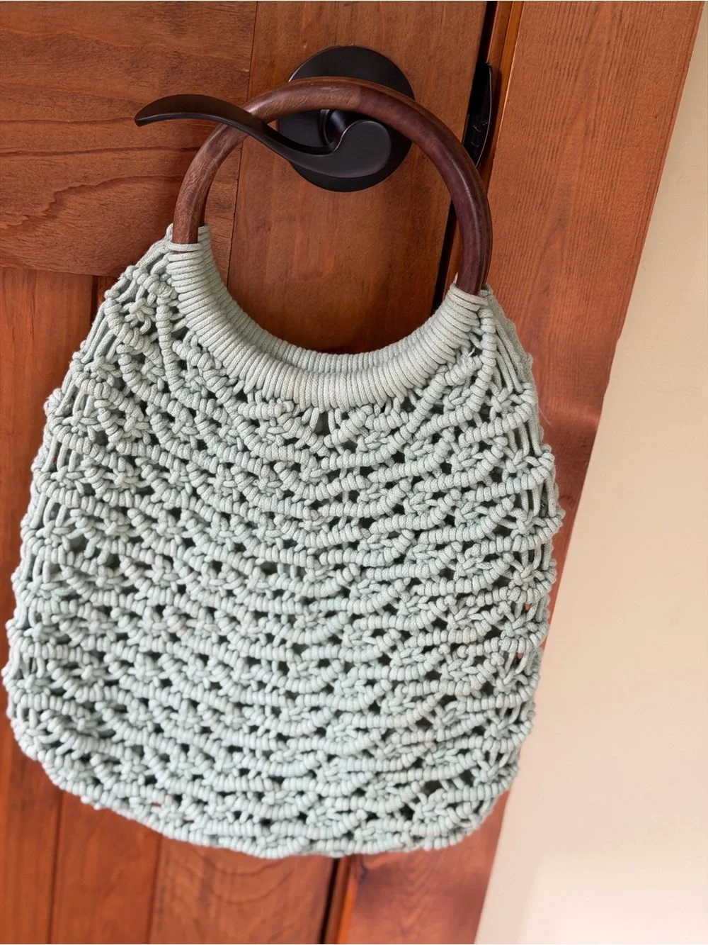 Sigrid Olsen Mint Green Macramé Hobo with Wooden Handles